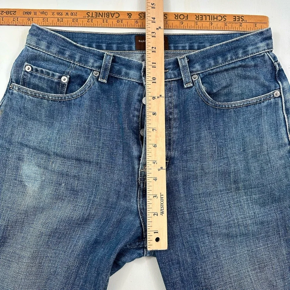 VTG‎ Y2K Banana Republic BootCut Jeans Men Actual 31x24 Blue Raw Hem Button Fly